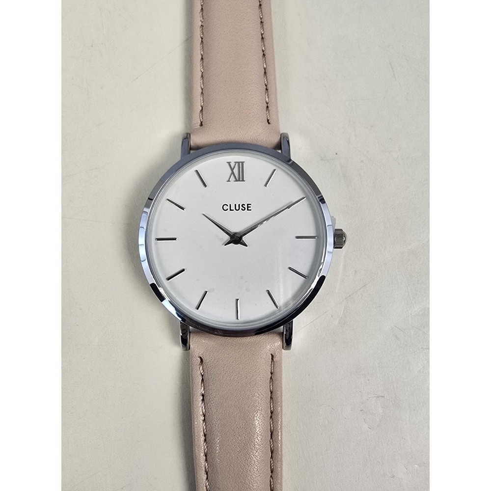 CLUSE Women's Quartz Watch Minuit Pink‎ Leather Strap Silver Case White Dial NWT